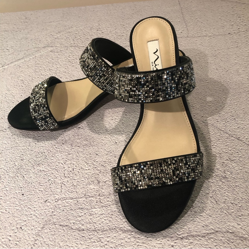 Georgea Rhinestone Encrusted Nina Evening Black Slide Sandal